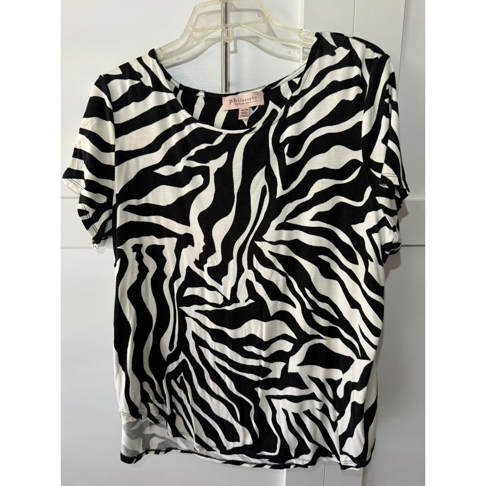 Philosophy Woman Zebra Print Short Sleeve Blouse Black White Plus‎ Size 1X